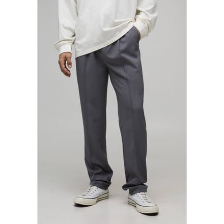 Straight Fit Smart Elasticated Pintuck Trousers | Grey | Size Small