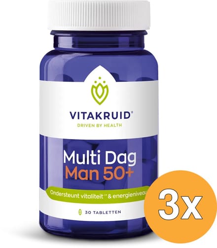 3x Vitakruid Multi Dag Man 50+ 100% Vegan (30 tabletten)