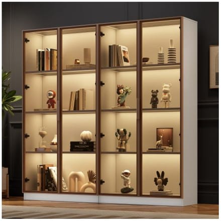 Vitrine - MUVOE - Lot de 2 - Éclairage LED 16 couleurs - Portes battantes - Étagères réglables blanc