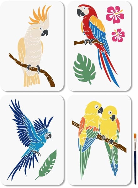 Dailygoods- Sjablonen Papegaaien 4 Stuks - Herbruikbaar