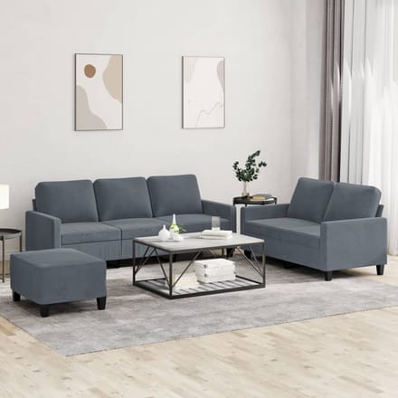 vidaXL - 3-delige - Loungeset - met - kussens - fluweel - donkergrijs