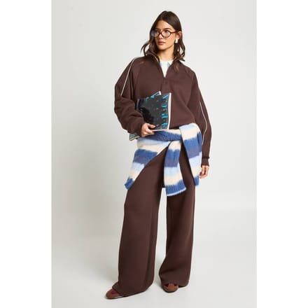boohoo Dames Half Zip Sweatshirt Tracksuit met Paspeldetail | Chocoladebruin | Maat: Small
