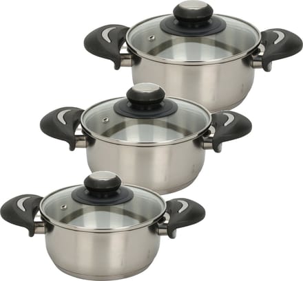 Excellent Houseware Kookpannen set - 3x - glazen deksel - RVS - 2.7/3.5/5.4 liter