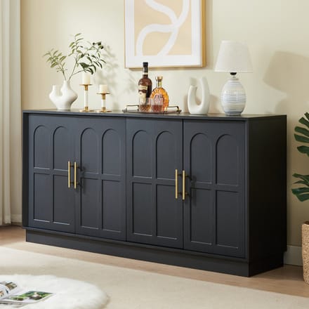 Dressoir - 169x40x80 cm - Met Gebogen Front Vitrine TV Kast - Grote Opslag - Hout - Zwart