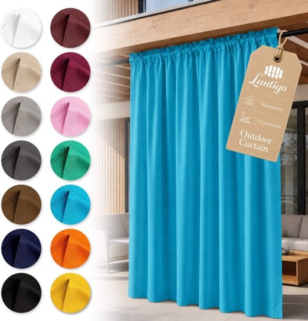 Lantigo Buitengordijn Blauw 155x250 cm waterdicht winddicht | Privacyscherm pergola overkapping tuin ringen set