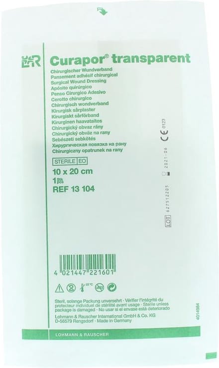 Curapor Transparant 10 X 20 Cm Steriel (1 stuk)