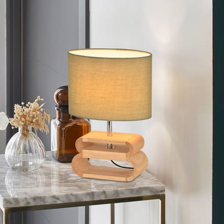 COREP Tafellamp Oslo, licht/licht hout, hoogte 30 cm, katoen/hout