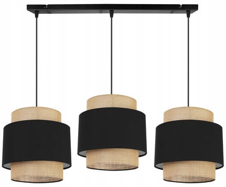 Boho Hanglamp Jute 3-lichts Zwart/Beige - Verstelbaar