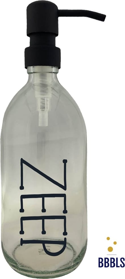 BBBLS® Design Dispenser "Zeep" | Transparant Glas | 500ml | RVS / Metaal Pomp Zwart | Zeeppomp | Zeepdispenser | Zeephouder
