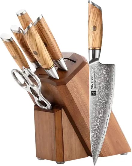 Xinzuo B37 Damascus series - 8-delige messenset met messenblok