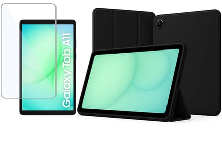 TechNow Hoesje + Screenprotector geschikt voor Samsung Galaxy Tab A11 Hoesje – Glas - Extreme Shock Case – Smart Case - Zwart