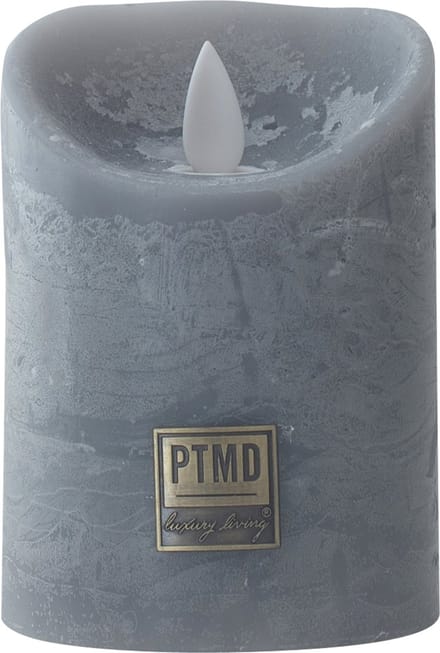 PTMD LED Kaars rustiek licht grijs 10 x 10 x 15 cm. - PTMD LED Light Candle rustic suede grey moveable flame