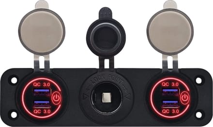 ProRide 12V USB Autolader 2 Poorten - QC3.0 - Voltmeter en 12V/24V Sigarettenplug - Drievoudig inbouw