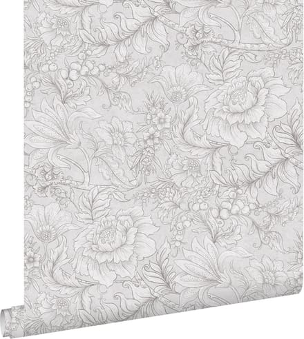 ESTAhome behang bloemmotief grijs - 50 x 900 cm - 139796