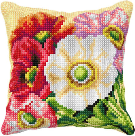 Borduurpakket - 99085 KRUISSTEEK KUSSEN ORCHIDEA - Klaprozen