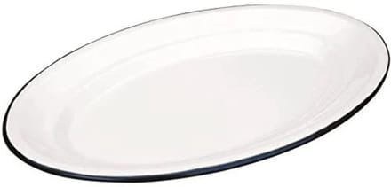 Bord Blanca Ovaal 35x24 cm geëmailleerd staal, wit/blauw, 35 x 24 x 9 cm
