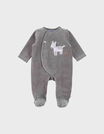 Noukie's - Pyjama - 1 Delig - Kaki - Zebra - Fluweel - 9 maand 74