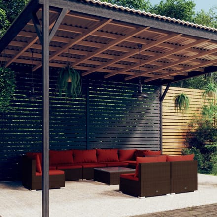 vidaXL - 10-delige - Loungeset - met - kussens - poly - rattan - bruin