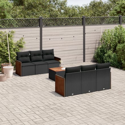 vidaXL - 7-delige - Loungeset - met - kussens - poly - rattan - zwart
