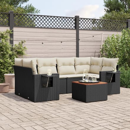 vidaXL - 7-delige - Loungeset - met - kussens - poly - rattan - zwart