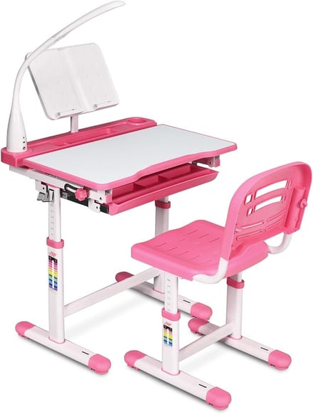 Kinderbureau met LED Lamp & - & Stoel – In Hoogte - Medahomestore