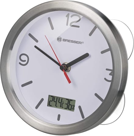 Badkamerklok - Thermo Hygro Klok - Tijd en Klimaat - Spatwaterdicht - 17 cm - Wit