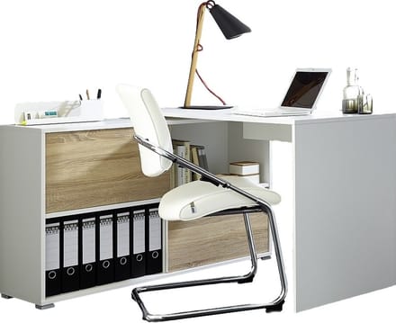 Hoekbureau Slide 120 cm breed in wit met eiken