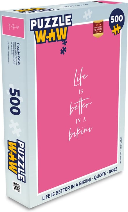 Puzzel Life is better in a bikini - Quote - Roze - Legpuzzel - Puzzel 500 stukjes