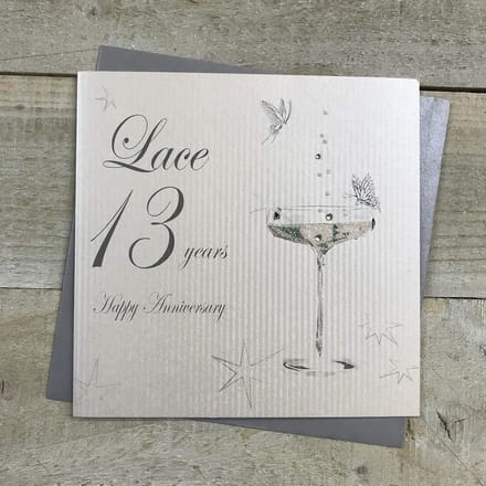 Handgemaakte Jubileumkaart 'Lace' Katoen voor 13 Jaar