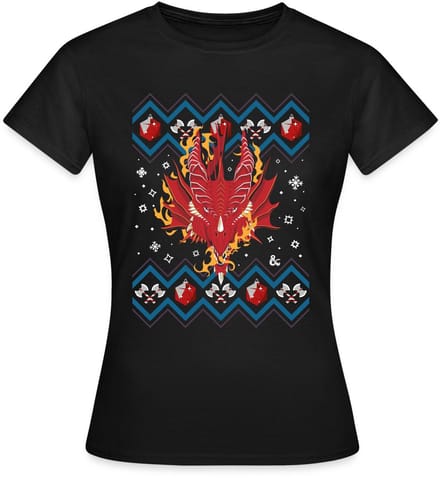 Dungeon & Dragons DND Drakenkop Ugly Christmas T-Shirt Dames