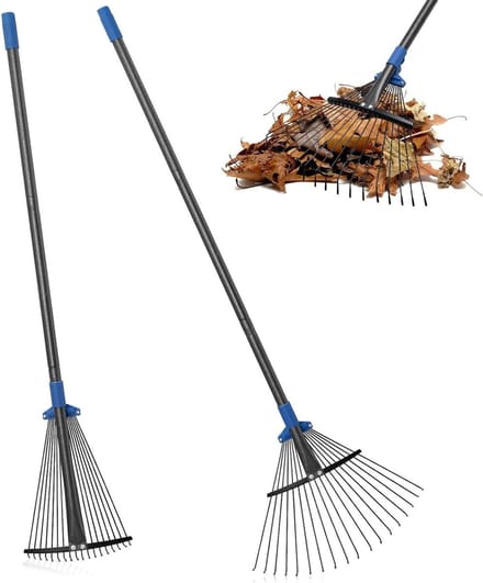 Tuinbladhark - Bladhark metaal - Gazon opruimen - Verstelbare kop - 210 cm - Grijs