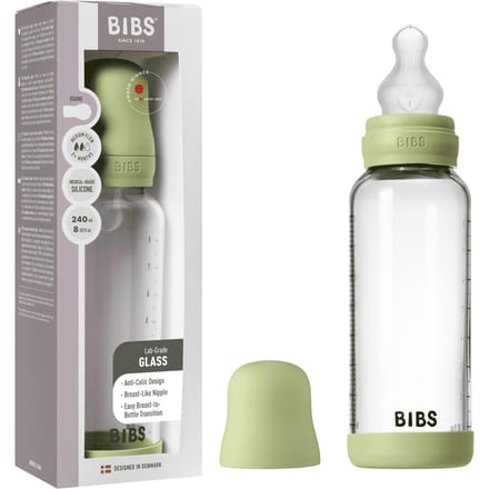 BIBS - Glass Baby Bottle Round Siliconen Medium Flow - 240ml
