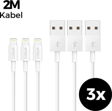 Lightning USB kabel 2 meter - 3 stuks USB naar Lightning snellaad kabel - geschikt voor iPhone 14/ 13 / 12 en iPad – wit – WiseQ