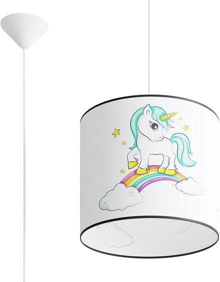 Hanglamp UNICORN 30 met eenhoornmotief voor de kinderkamer - Sollux Lighting - IP20 - Veelkleurig pvc behuizing - 30 x 30 x 95 cm - 1 x E27 LED, exclusief lichtbron - Max. 15 W - Moderne hanglamp voor gang, kinderkamer en slaapkamer