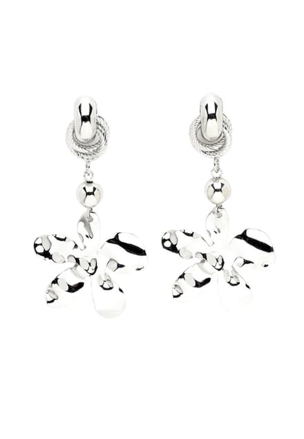 AVANT-GARDE PARIS Floral Drop Earrings - Zilver - 6.7cm X 3.2cm - Rhodium Plated - Post and Back Closure