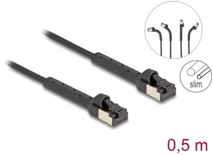 Delock RJ45 Slim Network Cable Cat.6A U/FTP angled black 0.5 m