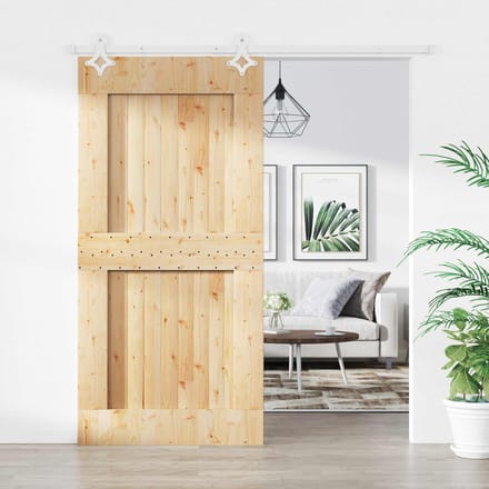 vidaXL - Schuifdeur - Natuurlijk - en - Wit - 100 - x - 210 - cm - Massief - Pine - Hout