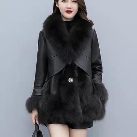 Manteau de fourrure pour femme, manteau épais en patchwork de cuir PU mi-long et long pour l'hiver S noir