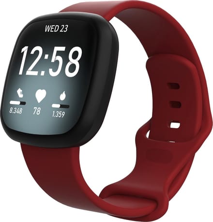 YONO Bandje geschikt voor Fitbit Versa 4 - 3 - Sense – Siliconen – Donkerrood – Small