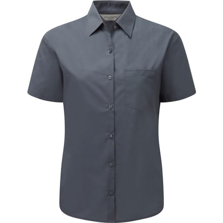 Russell Collection Dames/Dames Poplin Easy-Care Formeel Overhemd met Korte Mouwen (Konvooi Grijs)