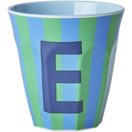 Rice melamine beker medium gestreept letter e, blauw