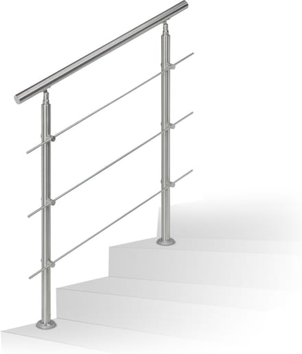 trapleuning - 1,0 m - rvs - 2 palen - 3 dwarsbalken - binnen - buiten - modern - zilver