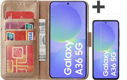 Hoesje met Screenprotector Geschikt voor Samsung Galaxy A36 – Arara bookcase met pasjeshouder - Goud