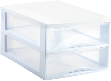 Plasticforte Ladekastje bureau organizer - 2 lades - wit/transparant - L26 x B35 x H19 cm - kunststof