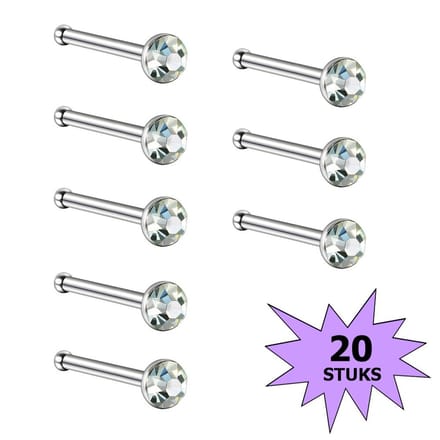 Fako Bijoux® - Neuspiercing - Staafje Kristal - 3.0mm - Wit - 20 Stuks
