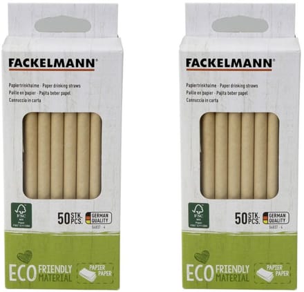 Set van 2 dozen met 50 rietjes van stevig bruin papier 15 cm Fackelmann Nature