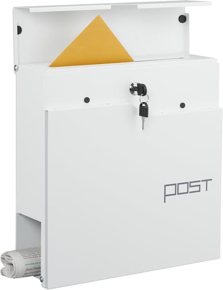 brievenbus met slot - 38 x 37 x 12 cm - krantenvak - metaal - wit