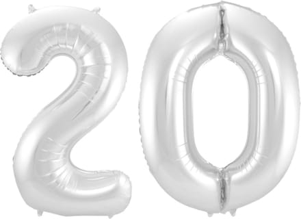 Ballon Cijfer 20 Jaar Zilver 70Cm Verjaardag Feestversiering Met Rietje