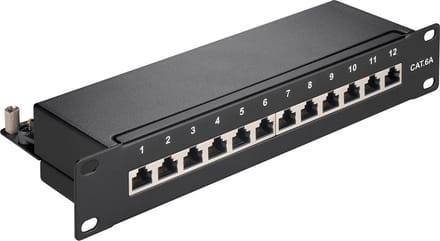 CAT6a Gigabit 10'' Patch Panel 1U met 12 poorten - afgeschermd / zwart
