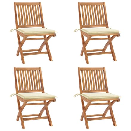 vidaXL - Opklapbare - stoelen - met - kussens, - 4 - stuks, - massief - teakhout